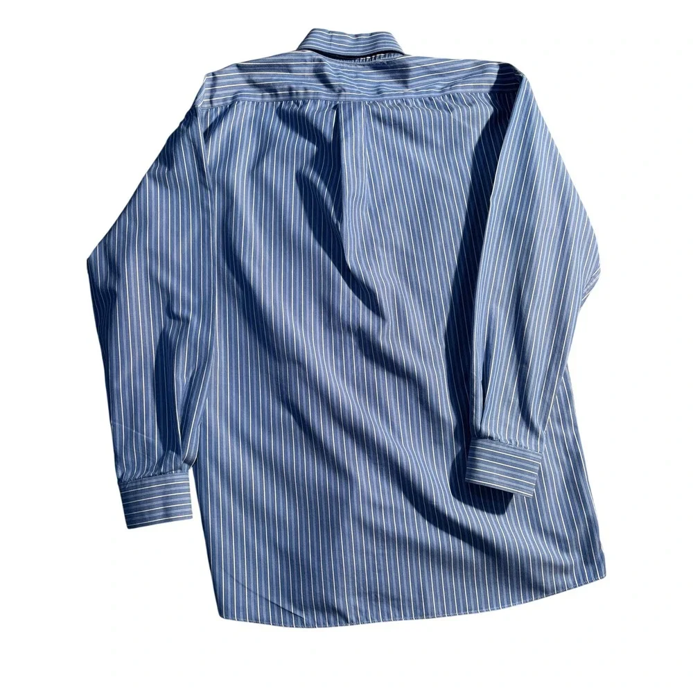 Jos. A. Bank Button Down Shirt Mens 16.5-34 Blue Striped Traveler Cotton Office